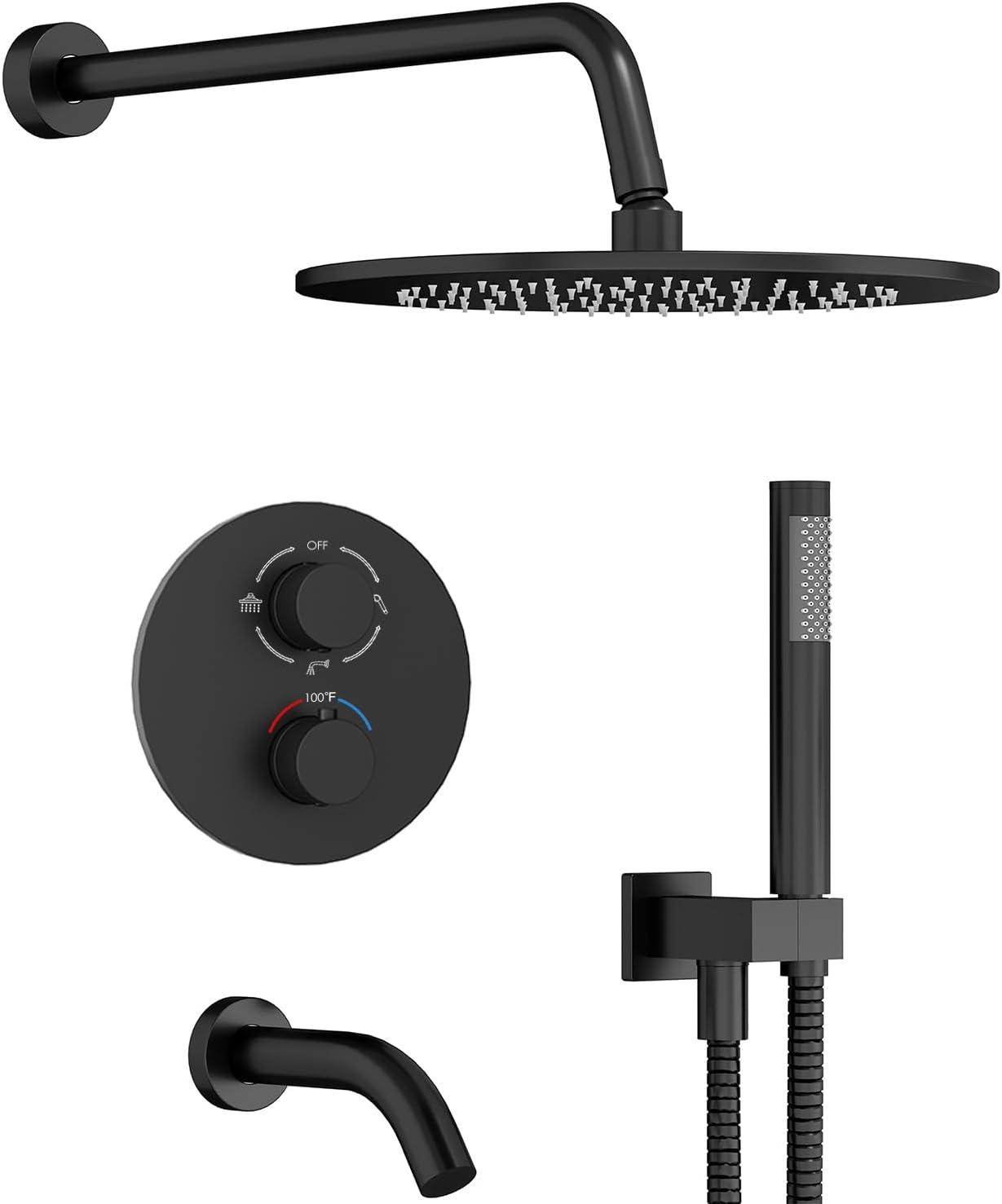 imageGabrylly Shower System Wall Mounted Shower Faucets Set with Shower Valve High Pressure 10quot Rain Shower head with Handheld Spray Combo 2 Way Rainfall Shower Head Set ChromeMatte Black