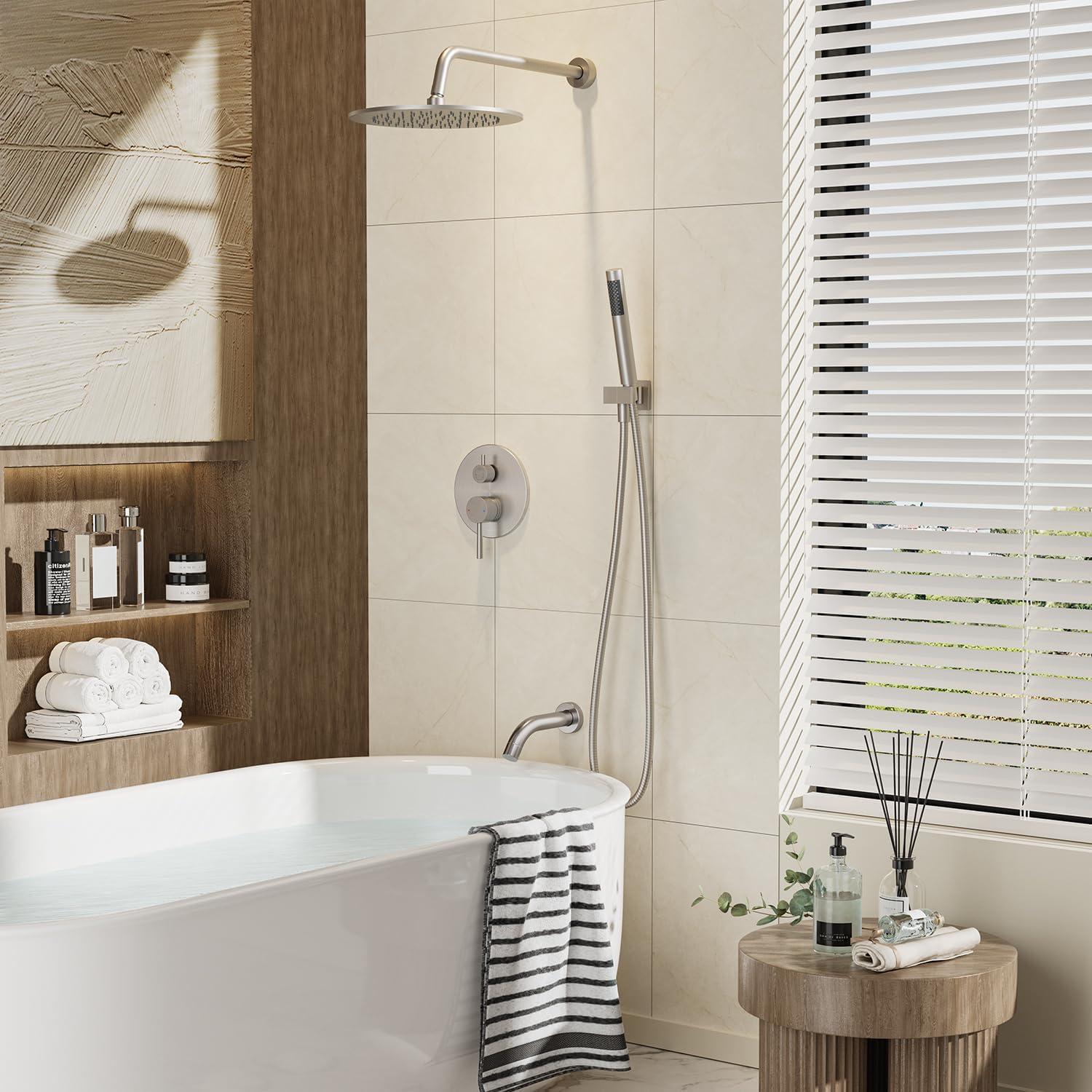 imageGabrylly Shower System Wall Mounted Shower Faucets Set with Shower Valve High Pressure 10quot Rain Shower head with Handheld Spray Combo 2 Way Rainfall Shower Head Set ChromeBrushed Nickel