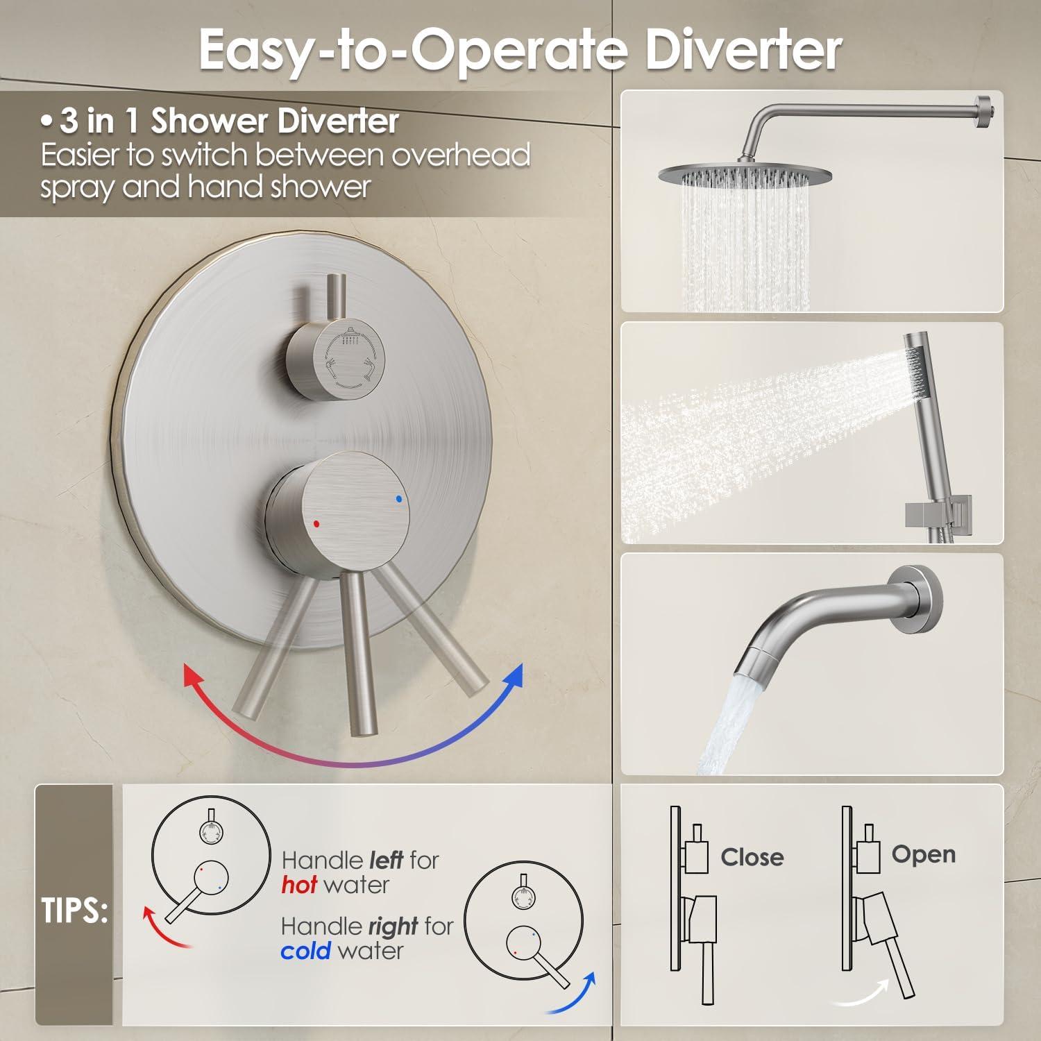 imageGabrylly Shower System Wall Mounted Shower Faucets Set with Shower Valve High Pressure 10quot Rain Shower head with Handheld Spray Combo 2 Way Rainfall Shower Head Set ChromeBrushed Nickel