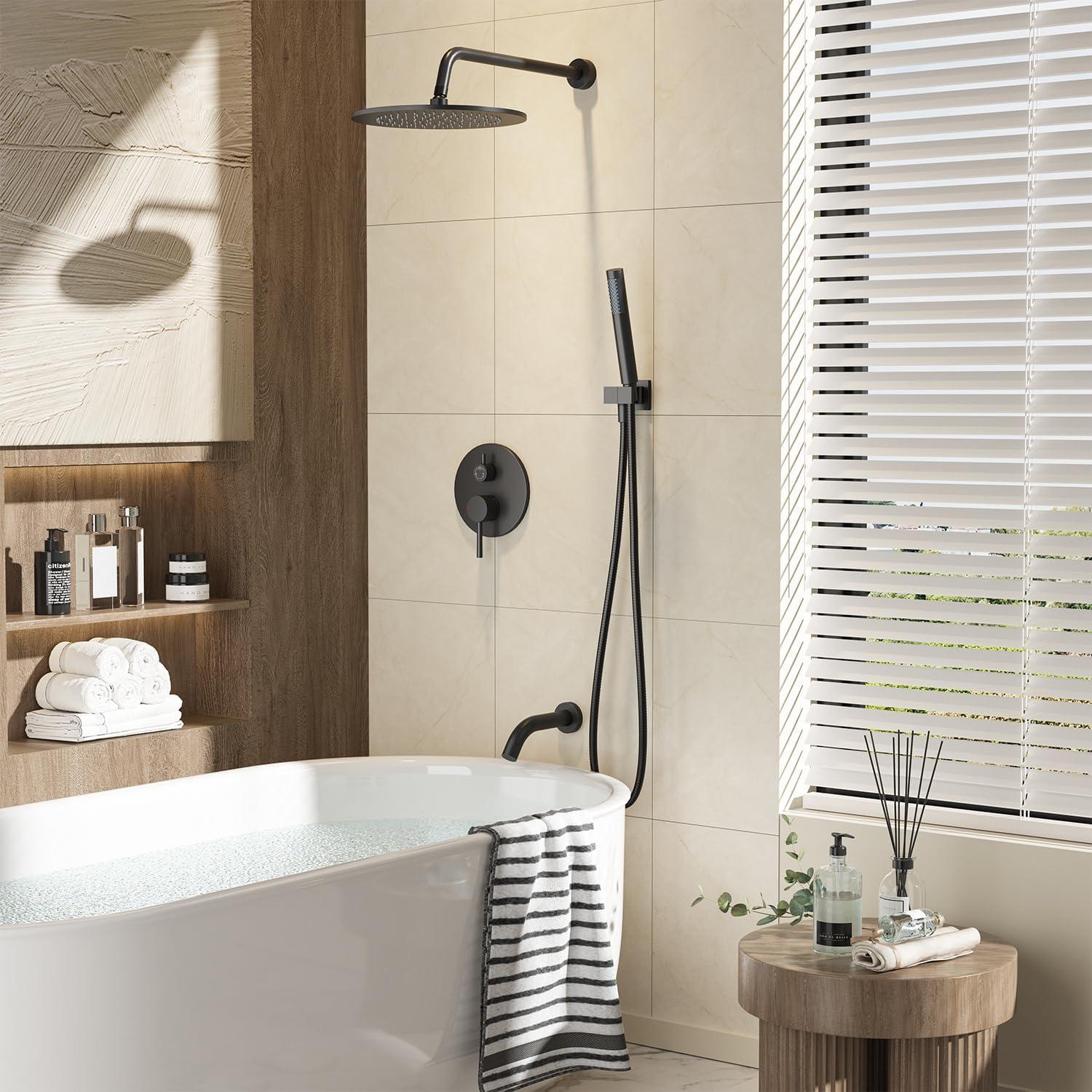 imageGabrylly Shower System Wall Mounted Shower Faucets Set with Shower Valve High Pressure 10quot Rain Shower head with Handheld Spray Combo 2 Way Rainfall Shower Head Set ChromeMatte Black