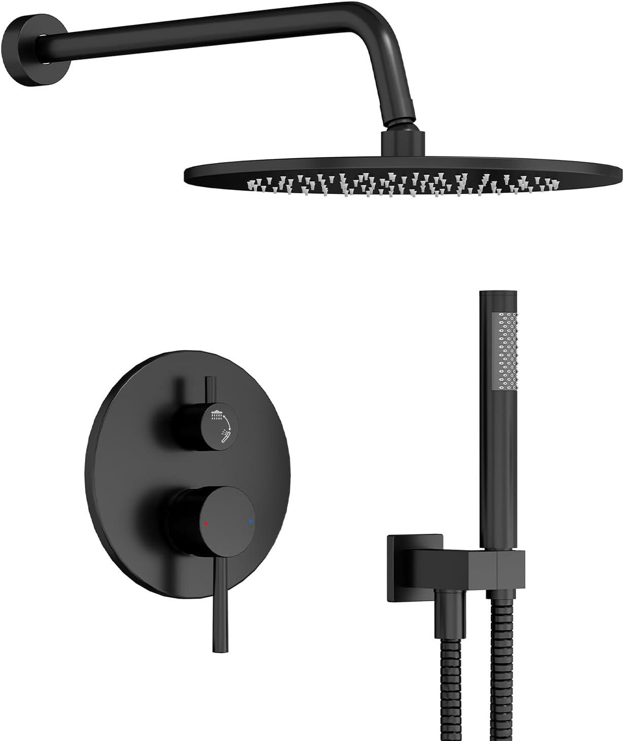 imageGabrylly Shower System Wall Mounted Shower Faucets Set with Shower Valve High Pressure 10quot Rain Shower head with Handheld Spray Combo 2 Way Rainfall Shower Head Set ChromeMatte Black
