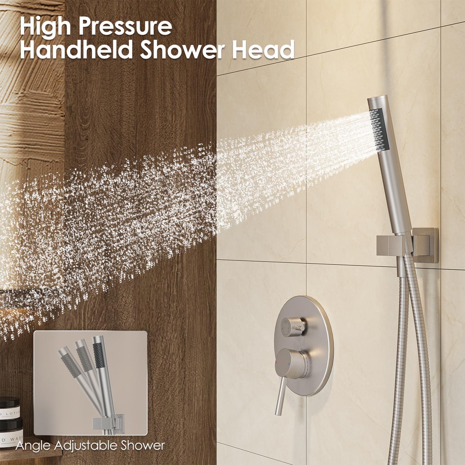 imageGabrylly Shower System Wall Mounted Shower Faucets Set with Shower Valve High Pressure 10quot Rain Shower head with Handheld Spray Combo 2 Way Rainfall Shower Head Set ChromeBrushed Nickel