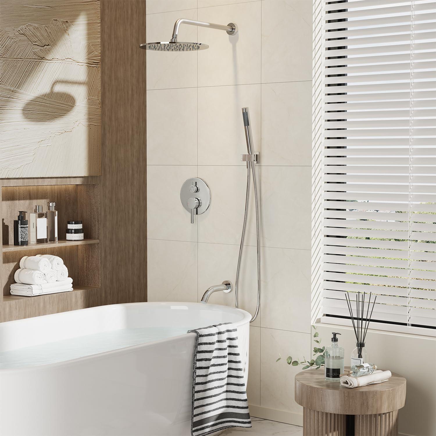 imageGabrylly Shower System Wall Mounted Shower Faucets Set with Shower Valve High Pressure 10quot Rain Shower head with Handheld Spray Combo 2 Way Rainfall Shower Head Set ChromeChrome