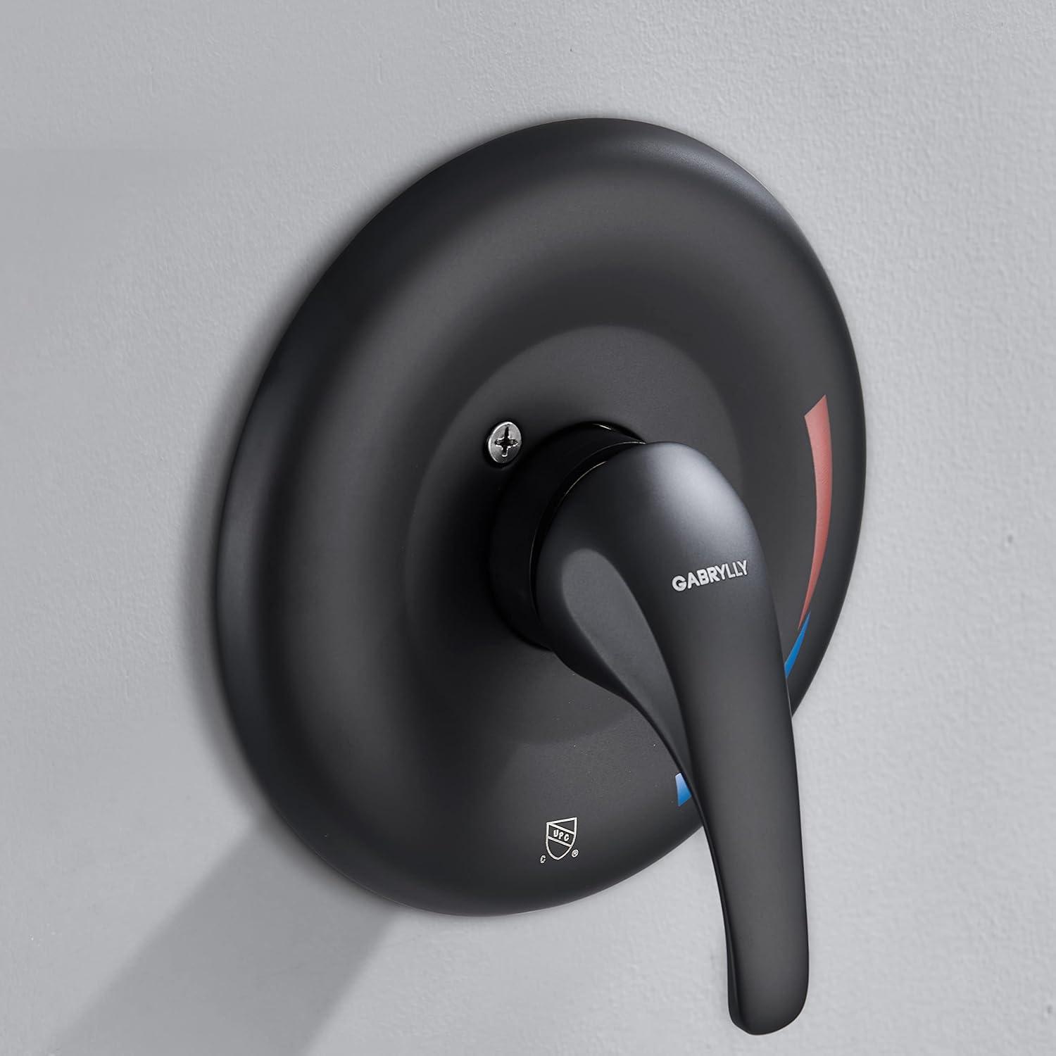 imageGabrylly Single Handle Shower Valve Body for Tub Shower with Diverter and Trim Kit 2 Way Brass RoughIn Shower Mixer Matte Black