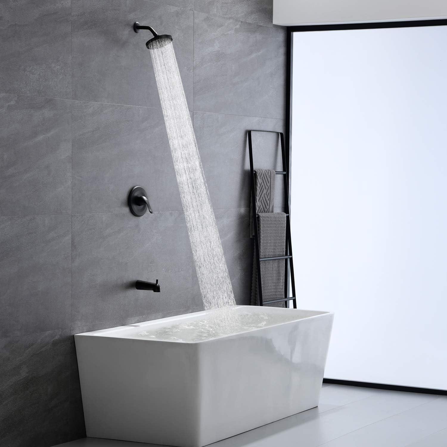 imageGabrylly Single Handle Shower Valve Body for Tub Shower with Diverter and Trim Kit 2 Way Brass RoughIn Shower Mixer Matte Black