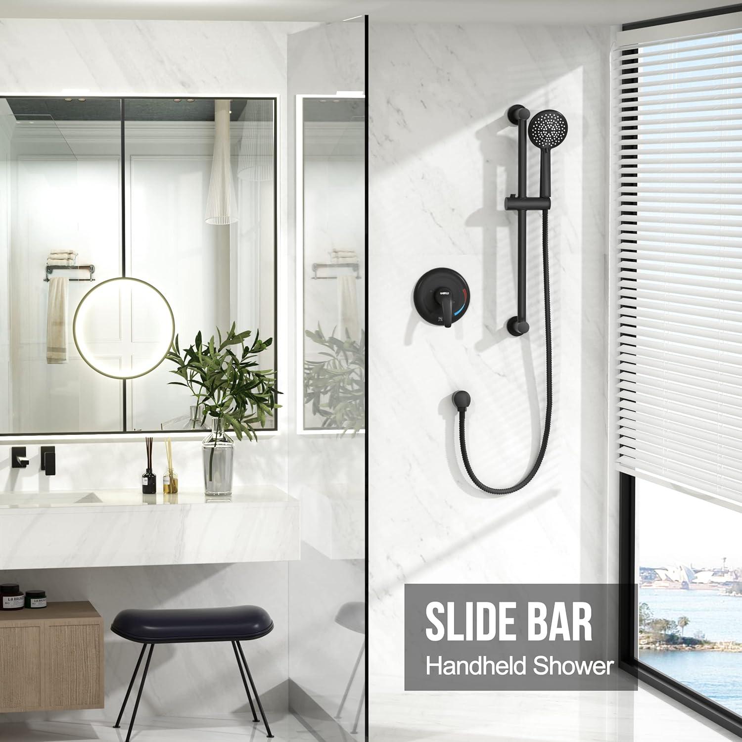 imageGabrylly Single Handle Shower Valve Body for Tub Shower with Diverter and Trim Kit 2 Way Brass RoughIn Shower Mixer Matte Black