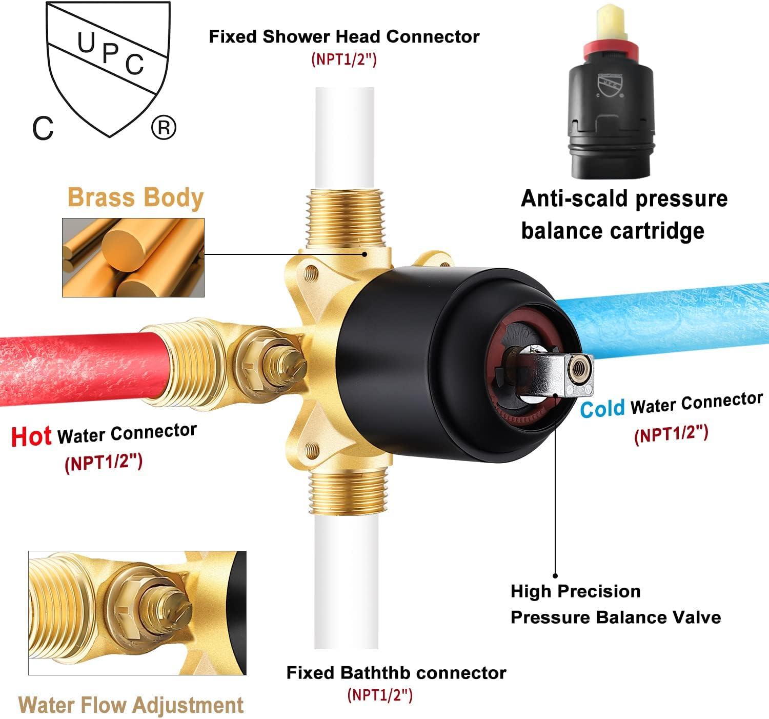 imageGabrylly Single Handle Shower Valve Body for Tub Shower with Diverter and Trim Kit 2 Way Brass RoughIn Shower Mixer Matte Black