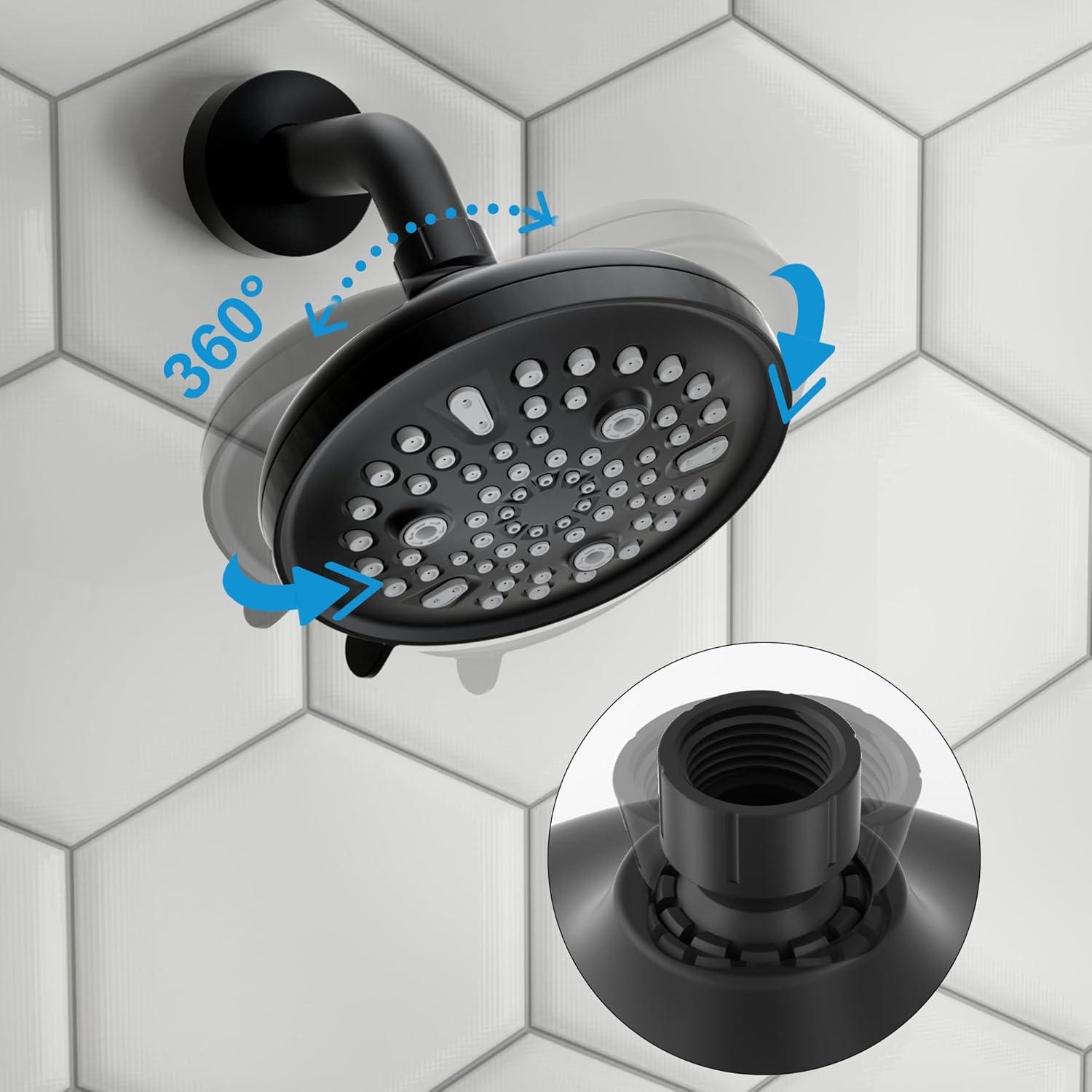 imageGabrylly Tub Shower Faucet Set Black Shower Head and Handle Set with 9Setting Rain Shower Head and Tub Spout SingleHandle Shower Trim Kit with Valve Matte Black