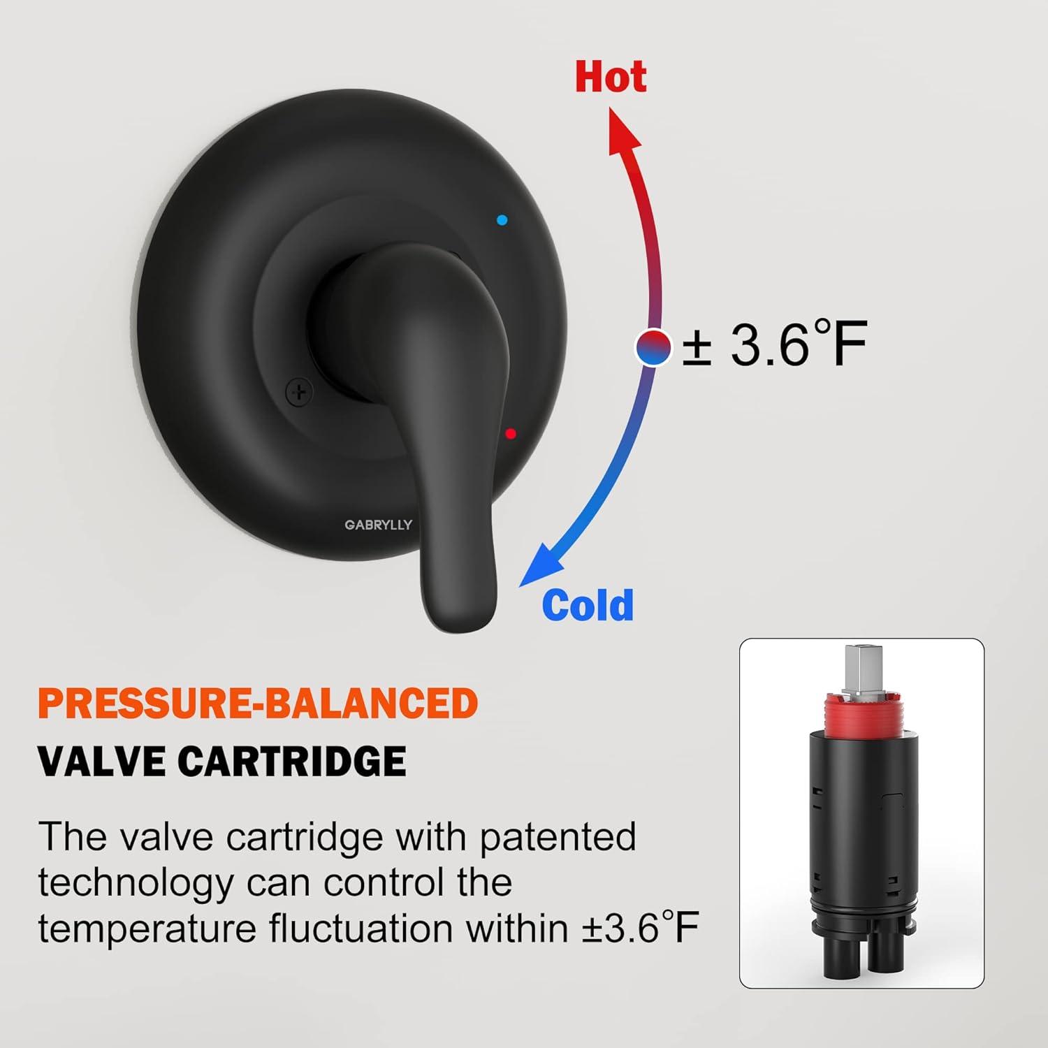 imageGabrylly Tub Shower Faucet Set Black Shower Head and Handle Set with 9Setting Rain Shower Head and Tub Spout SingleHandle Shower Trim Kit with Valve Matte Black