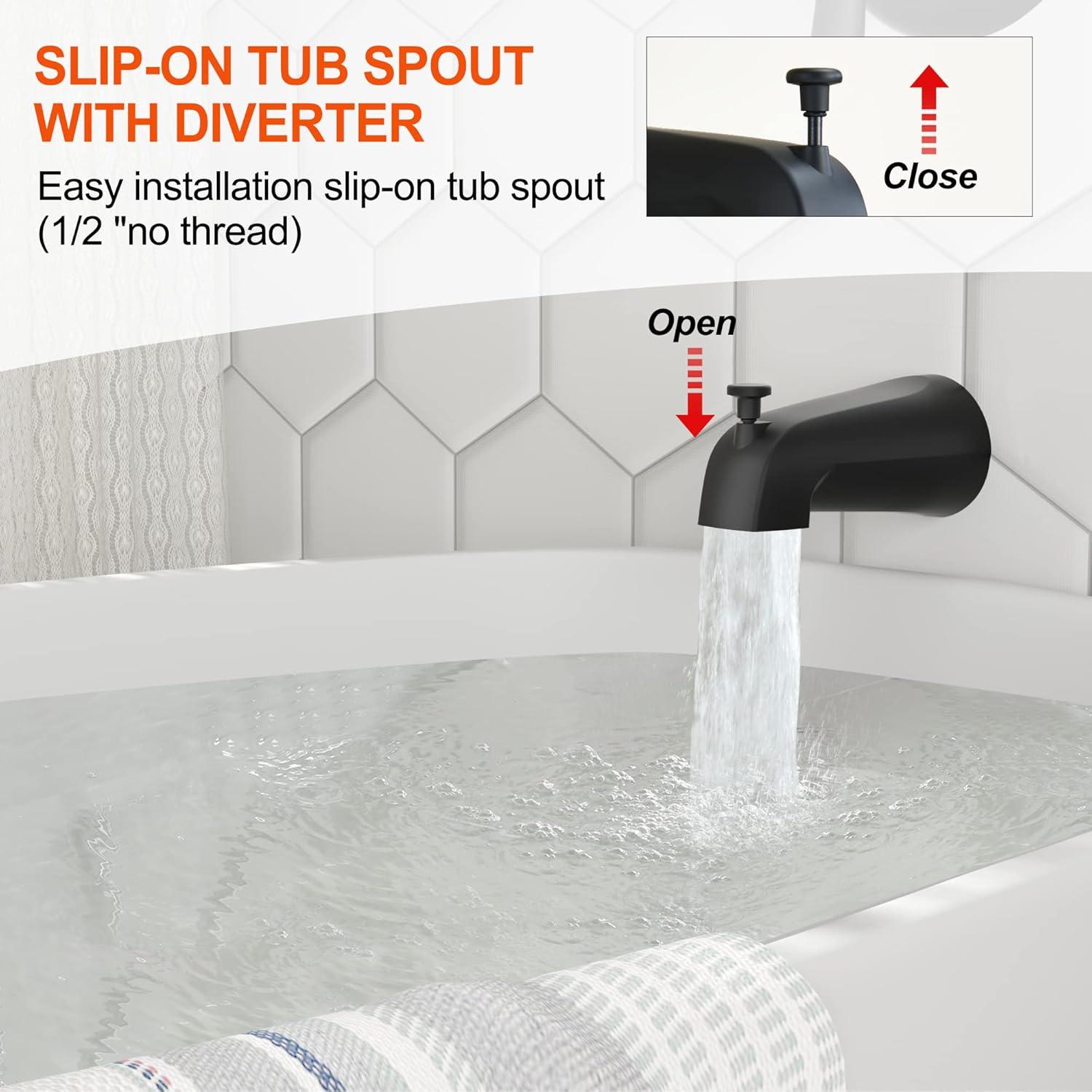 imageGabrylly Tub Shower Faucet Set Black Shower Head and Handle Set with 9Setting Rain Shower Head and Tub Spout SingleHandle Shower Trim Kit with Valve Matte Black