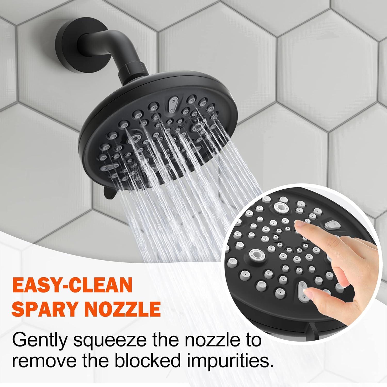 imageGabrylly Tub Shower Faucet Set Black Shower Head and Handle Set with 9Setting Rain Shower Head and Tub Spout SingleHandle Shower Trim Kit with Valve Matte Black