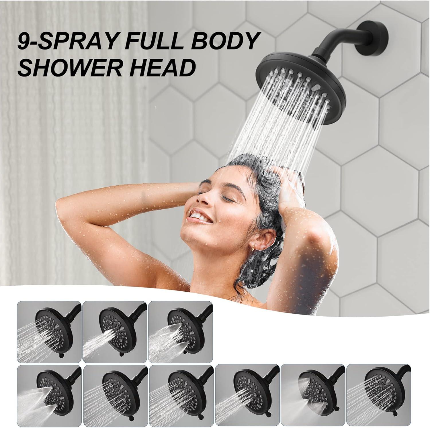 imageGabrylly Tub Shower Faucet Set Black Shower Head and Handle Set with 9Setting Rain Shower Head and Tub Spout SingleHandle Shower Trim Kit with Valve Matte Black