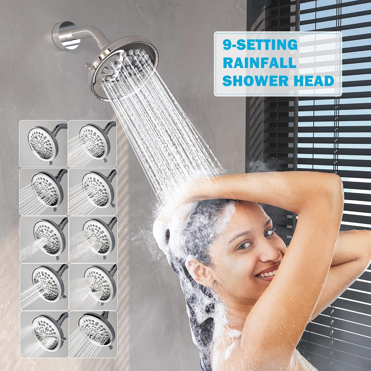 imageGabrylly Tub Shower Kit Tub and Shower Faucet Set with 9Setting Rain Shower Head and Tub Spout SingleHandle Tub and Shower Trim Kit Shower Valve IncludeChrome