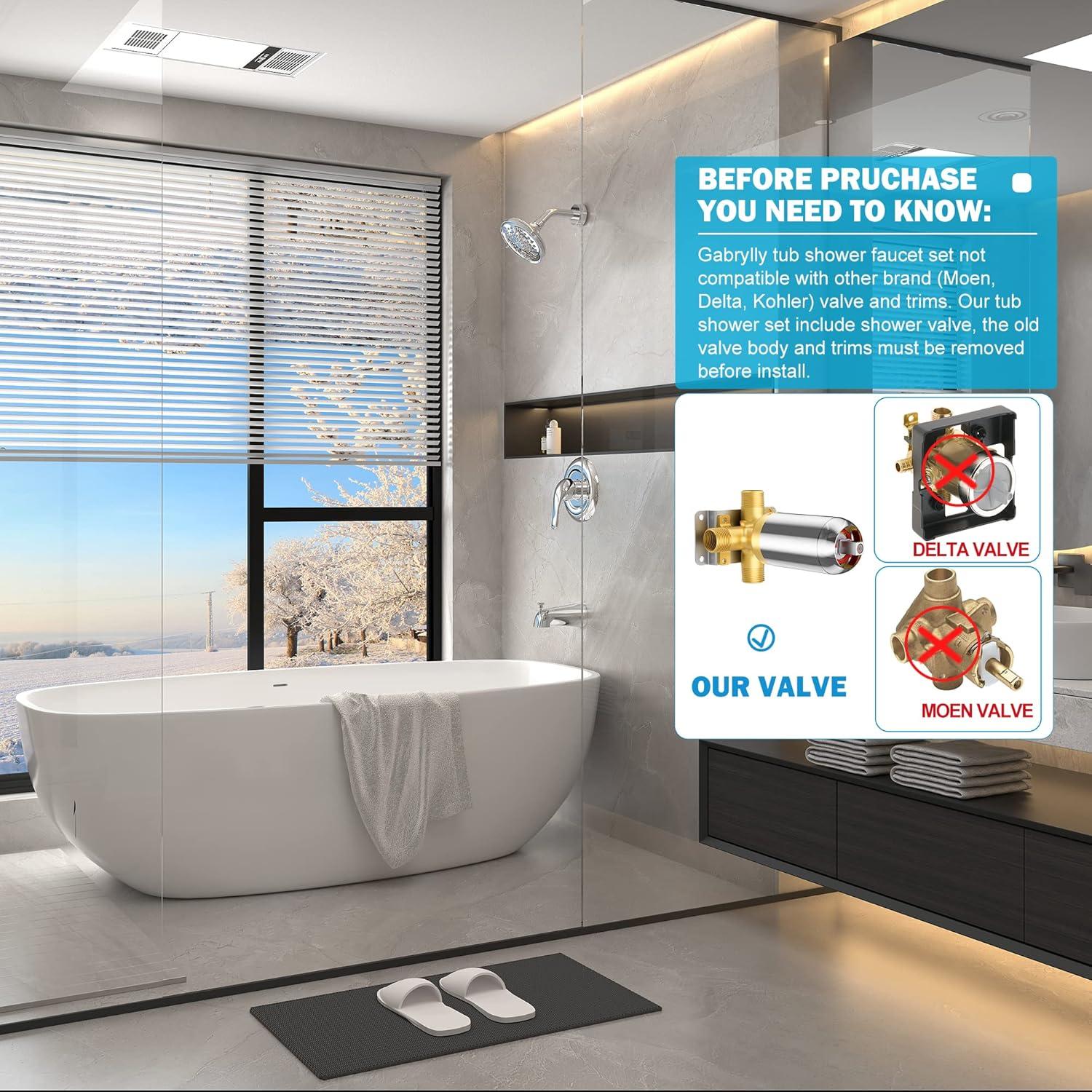 imageGabrylly Tub Shower Kit Tub and Shower Faucet Set with 9Setting Rain Shower Head and Tub Spout SingleHandle Tub and Shower Trim Kit Shower Valve IncludeChrome