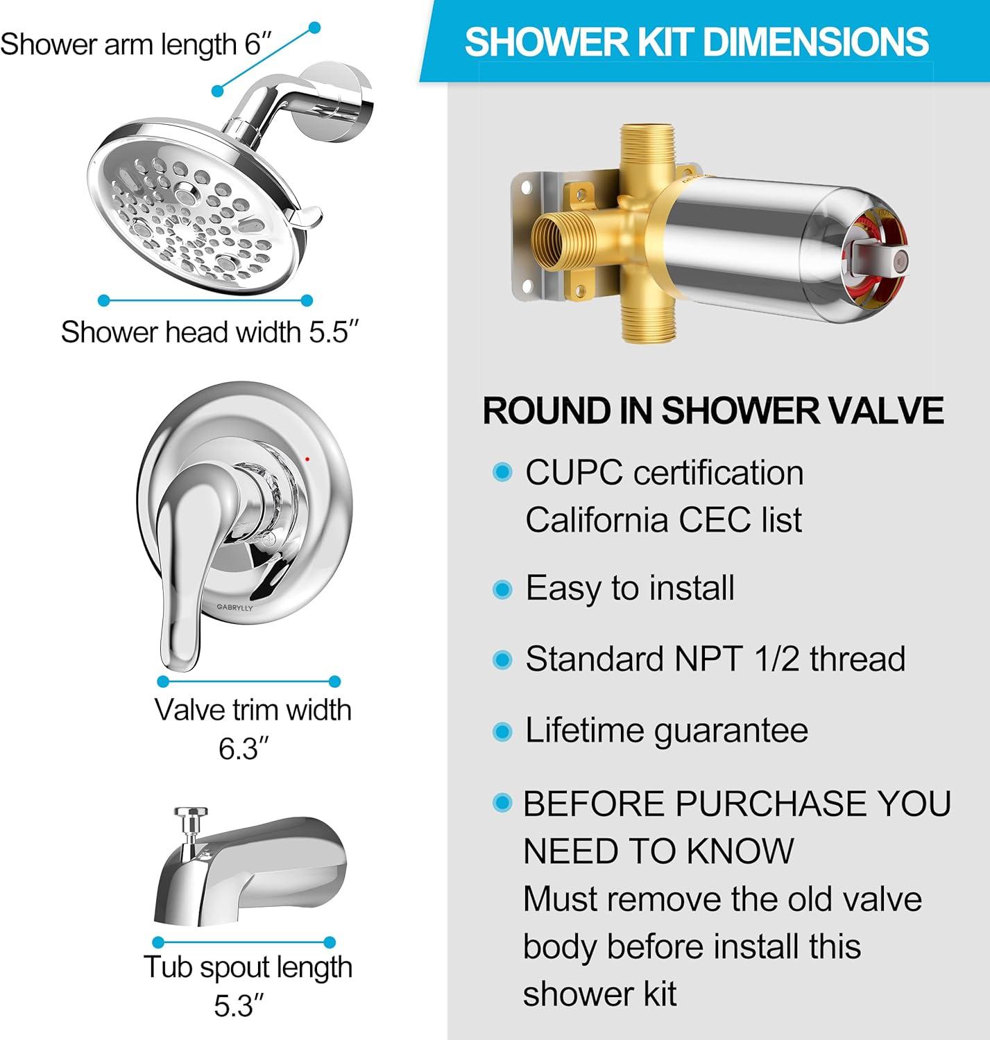 imageGabrylly Tub Shower Kit Tub and Shower Faucet Set with 9Setting Rain Shower Head and Tub Spout SingleHandle Tub and Shower Trim Kit Shower Valve IncludeChrome