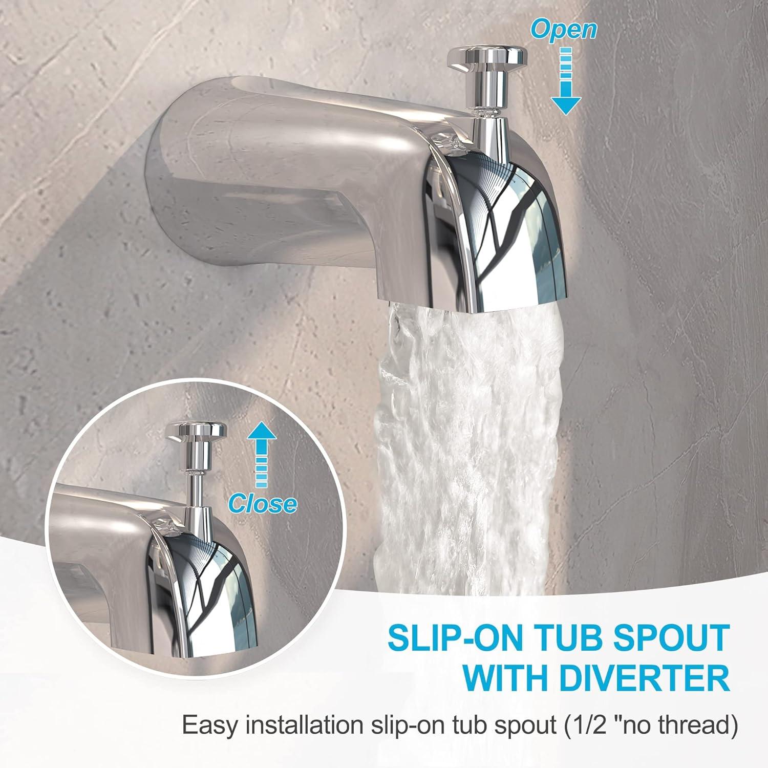 imageGabrylly Tub Shower Kit Tub and Shower Faucet Set with 9Setting Rain Shower Head and Tub Spout SingleHandle Tub and Shower Trim Kit Shower Valve IncludeChrome