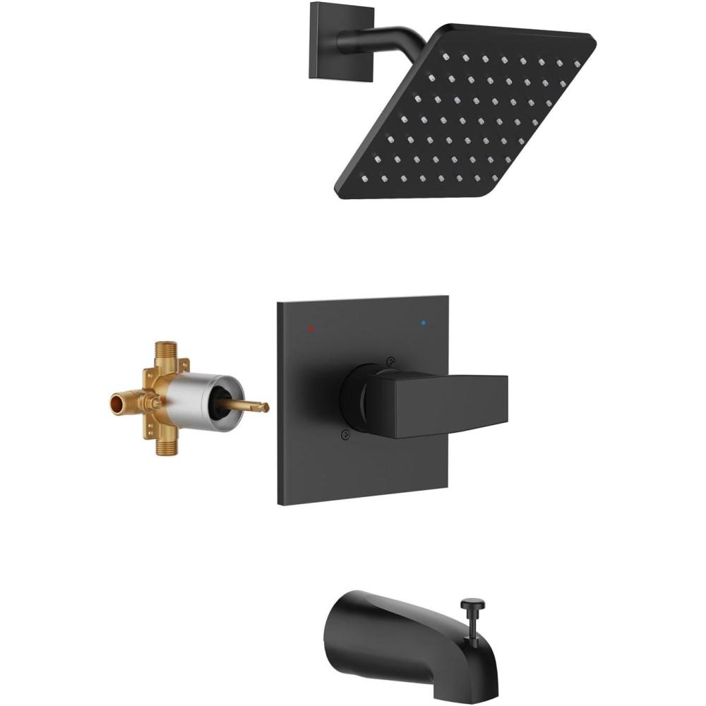 imageBlack Shower Faucet Set All Metal Tub Shower Trim Kit Shower Head and Handle Set Bathtub Shower Faucet Set SingleHandle Tub Shower Trim Kit with Valve Matte Black Valve IncludeMatte Black
