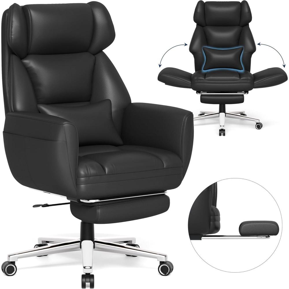 imageGABRYLLY Ergonomic Chair with Footrest Wide Cross Legged Chair with Reversible Armrests 120Tilt Lumbar SupportHeavyDuty Base Big and Tall Executive Chair Plus Black GY82766Black