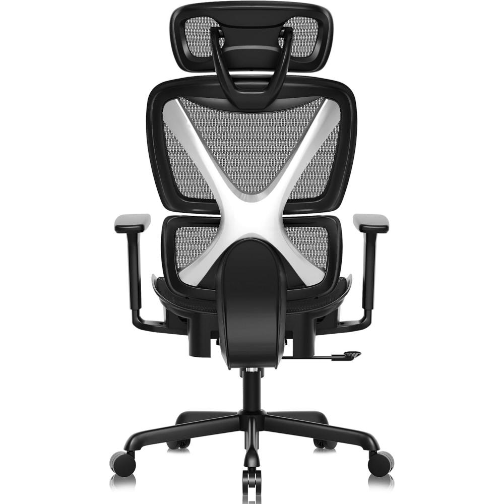 imageGABRYLLY Ergonomic Office Chair with Lumbar Support Big and Tall Mesh Chairs with Adjustable 3D Arms Headrest ampamp Soft Seat Large Desk Chair for Home GamingBlackBlack