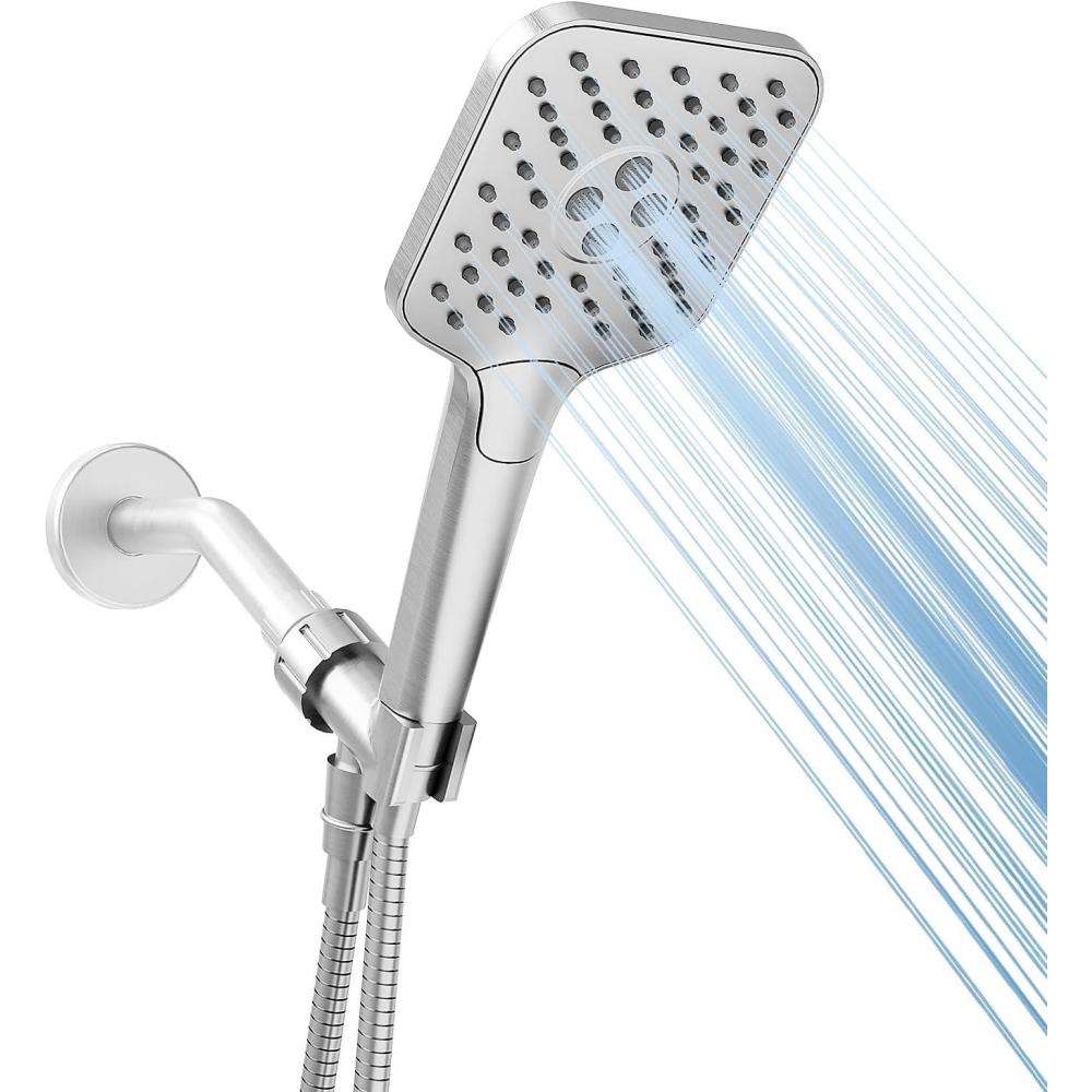 imageGabrylly Shower Head with handheld High Pressure 3Setting Handheld Shower Head Set with 59quot Stainless Steel Shower Hose and Angle Adjustable Bracket Brushed NickelBrushed Nickel