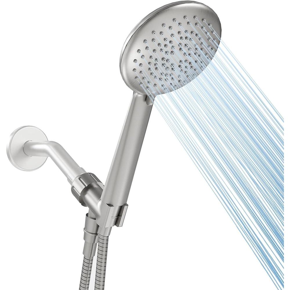 imageGabrylly Shower Head with handheld High Pressure 5Setting Handheld Shower Head Set with 59quot Stainless Steel Shower Hose and Angle Adjustable Bracket Brushed NickelBrushed Nickel