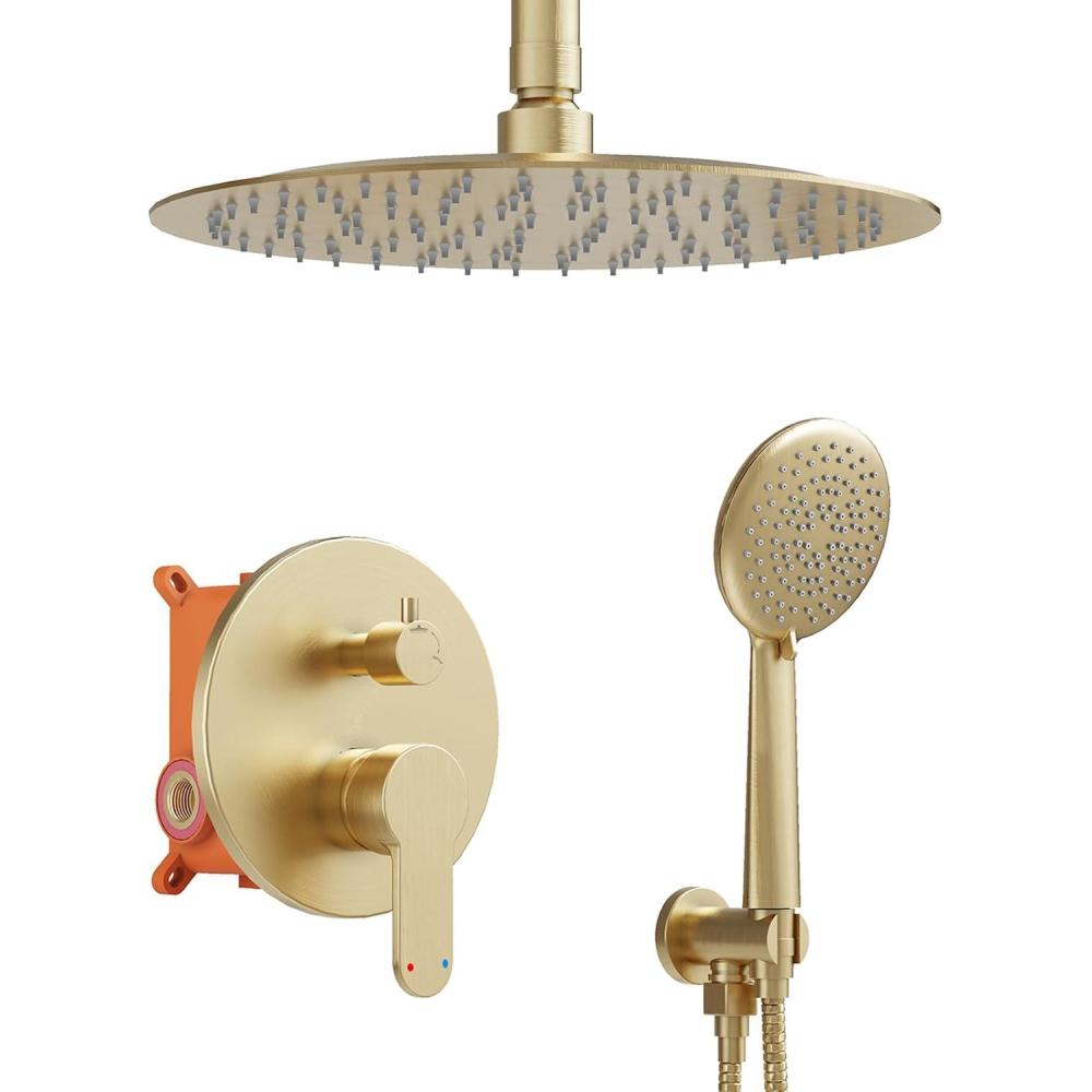 imageGabrylly Shower System Ceiling Shower Faucet Set with 12quot Rain Shower head and Handheld Shower Shower Combo Set with Valve Brushed GoldBrushed Gold