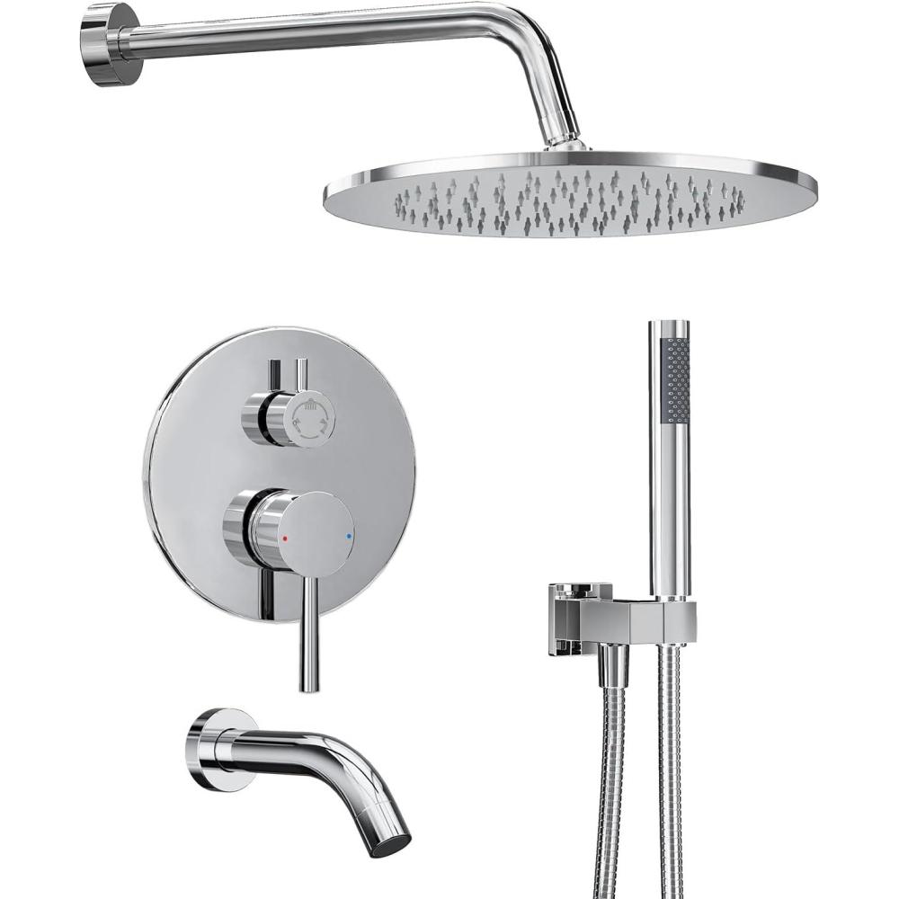 imageGabrylly Shower System Wall Mounted Shower Faucets Set with Shower Valve High Pressure 10quot Rain Shower head with Handheld Spray Combo 2 Way Rainfall Shower Head Set ChromeChrome