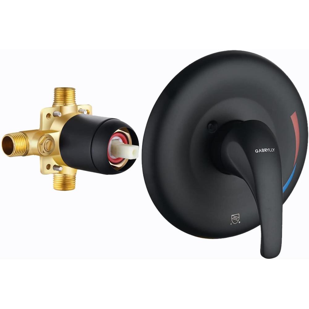 imageGabrylly Single Handle Shower Valve Body for Tub Shower with Diverter and Trim Kit 2 Way Brass RoughIn Shower Mixer Matte Black