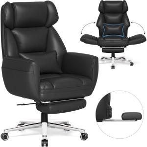 GABRYLLY Ergonomic Chair with Footrest – Wide Cross Legged Chair with Reversible Armrests, 120°Tilt, Lumbar Support,Heavy-Duty Base, Big and Tall Executive Chair Plus, Black, GY82766(Black)
