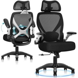 GABRYLLY Ergonomic Office Chair, Big and Tall Computer Desk Chair – 5D Folding Arms, 135° Tilt, Large & Thick Foam Seat, Adjustable Lumbar Support, 3D Functional Headrest, Heavy Duty Home Mesh Chair