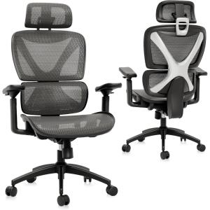 GABRYLLY Ergonomic Office Chair, Big and Tall Mesh Chair with Lumbar Support, 3D armrest – 215° Rotation, Adjustable Headrest & Soft Seat, Durable Computer Chair 350LBS for Work Gaming(Grey)