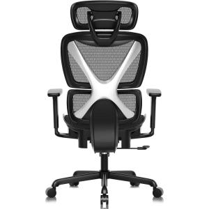 GABRYLLY Ergonomic Office Chair with Lumbar Support, Big and Tall Mesh Chairs with Adjustable 3D Arms, Headrest & Soft Seat, Large Desk Chair for Home Gaming,Black(Black)