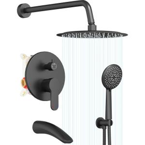 Gabrylly Gold Shower Head System, Shower Faucet Set with Pressure Balance Shower Valve, 10 Inch Shower Heads with 5-Setting handheld Spray Combo, High Pressure Shower Fixtures, Brushed Gold(Matte Black)