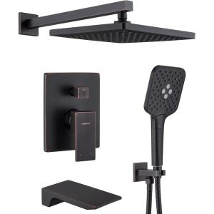 Gabrylly Shower System, 10 Inches Rain Shower Heads with Handheld Spray Combo, Wall Mounted Shower Faucets Sets Complete with Shower Valve Kit, Shower Head and Handle Set, Matte Black(Oil Rubbed Bronze)