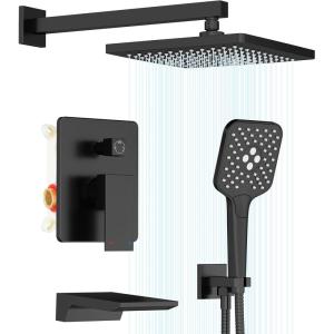 Gabrylly Shower System, 10 Inches Rain Shower Heads with Handheld Spray Combo, Wall Mounted Shower Faucets Sets Complete with Shower Valve Kit, Shower Head and Handle Set, Matte Black(Matte Black)