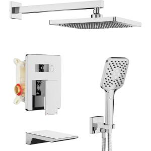 Gabrylly Shower System, 10 Inches Rain Shower Heads with Handheld Spray Combo, Wall Mounted Shower Faucets Sets Complete with Shower Valve Kit, Shower Head and Handle Set, Matte Black(Chrome)