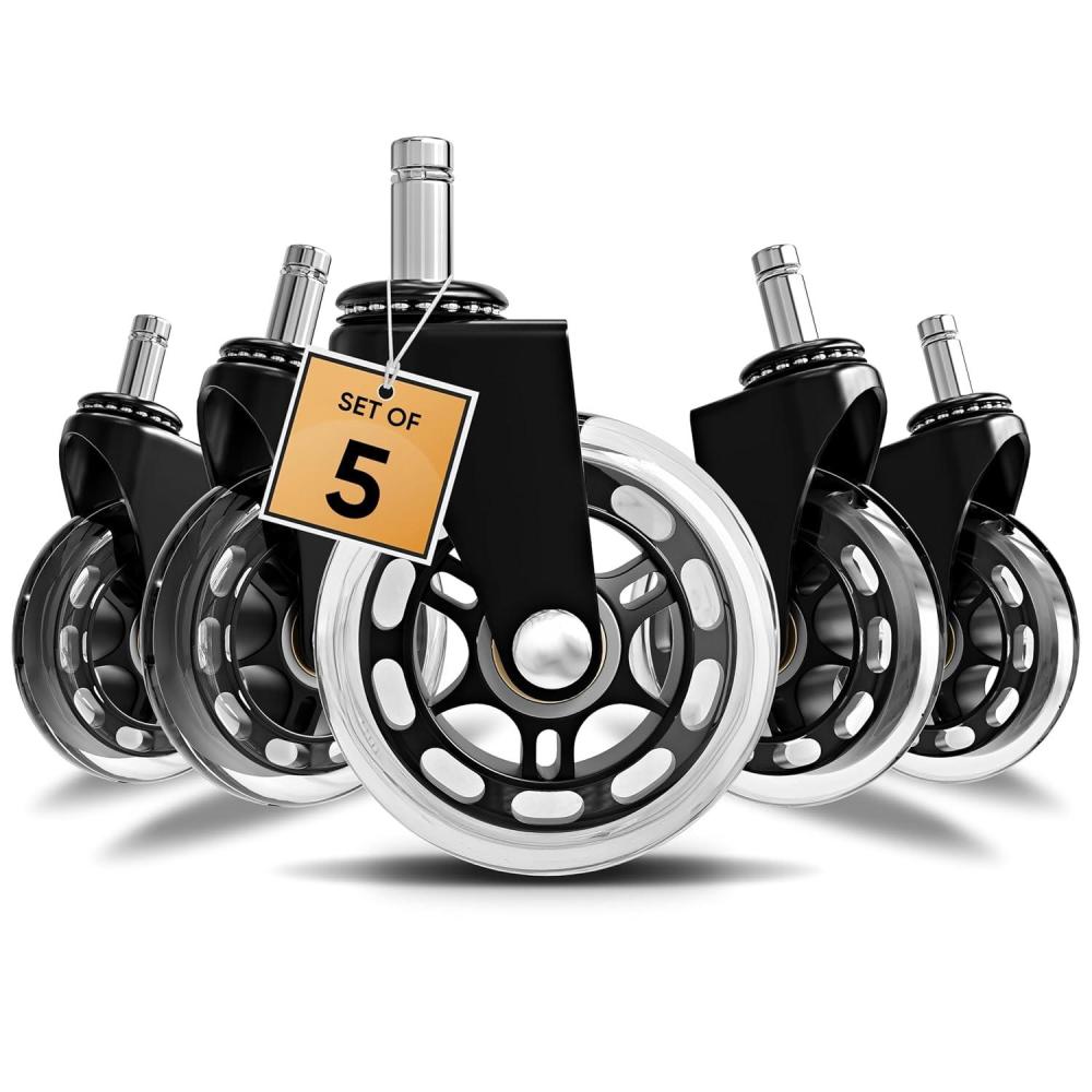 imageGABRYLLY Office Chair Casters Wheels Heavy Duty ampamp Safe Rollerblade Wheel for Hardwood Floors or Carpet Quiet Rolling Universal fit 25IN Blade Wheels Set of 525IN