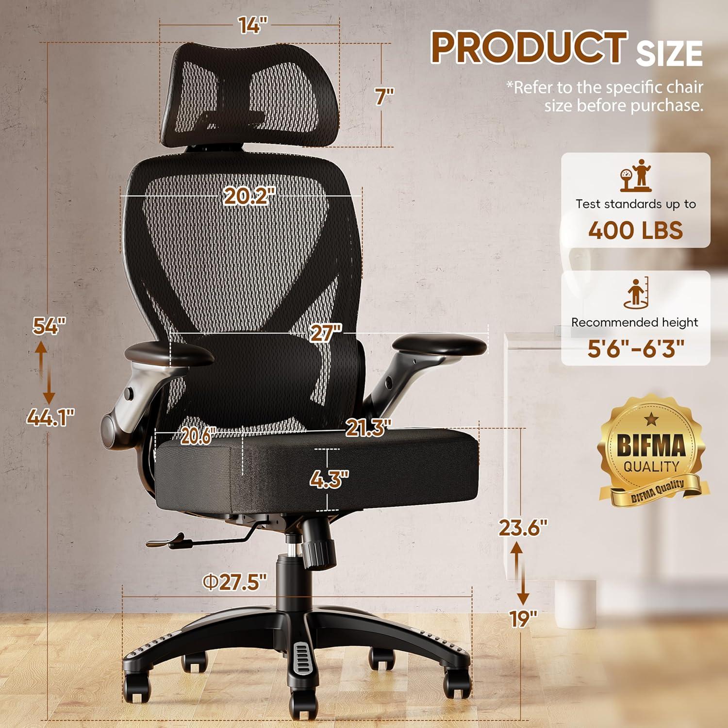 imageGABRYLLY Ergonomic Office Chair Home Mesh Desk Chair with Adjustable Lumbar Support 5D Arms ampamp Wide Seat 135 Recline Big and Tall Computer Chairs for Work Gaming Heavy Duty300LBSBlack