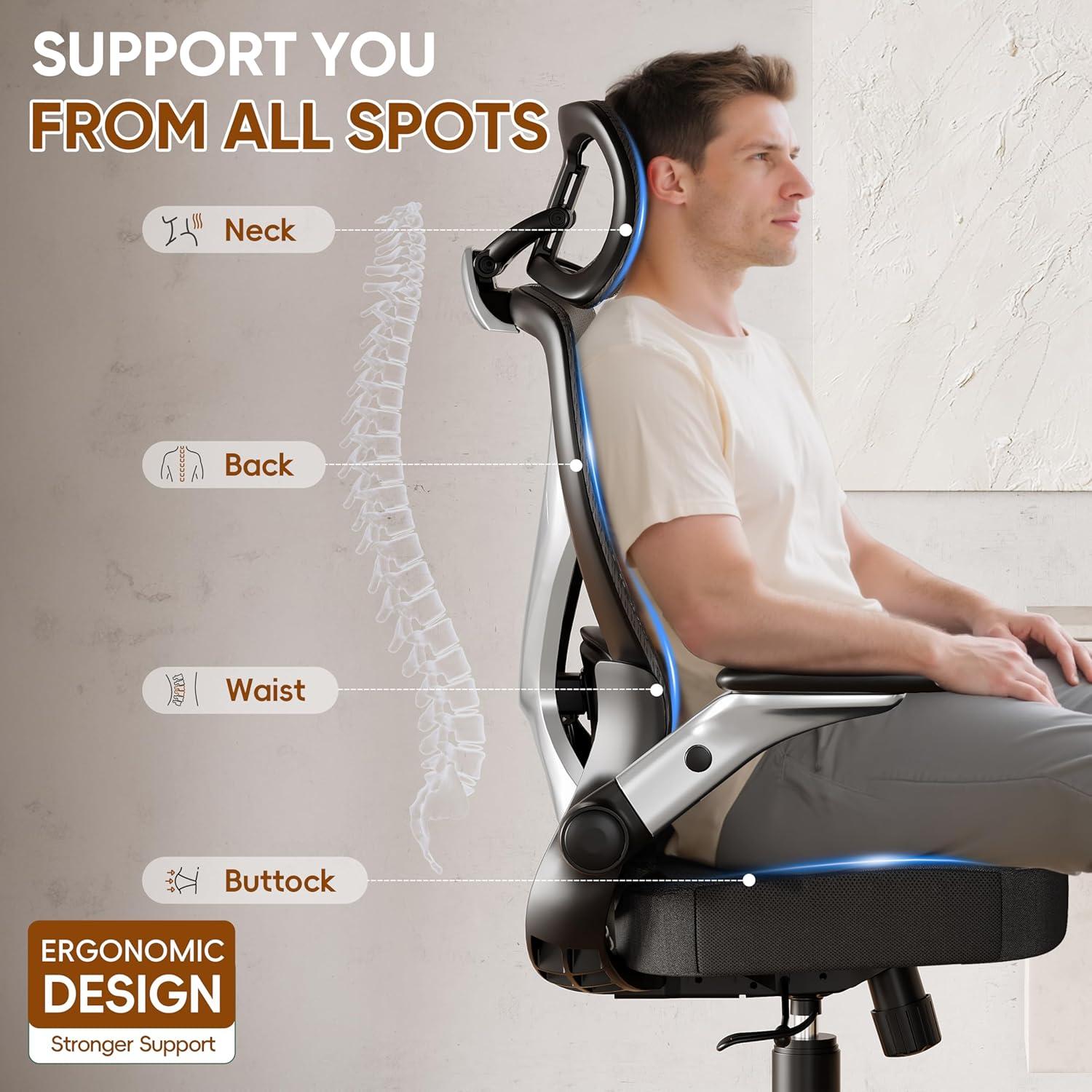 imageGABRYLLY Ergonomic Office Chair Home Mesh Desk Chair with Adjustable Lumbar Support 5D Arms ampamp Wide Seat 135 Recline Big and Tall Computer Chairs for Work Gaming Heavy Duty300LBSBlack