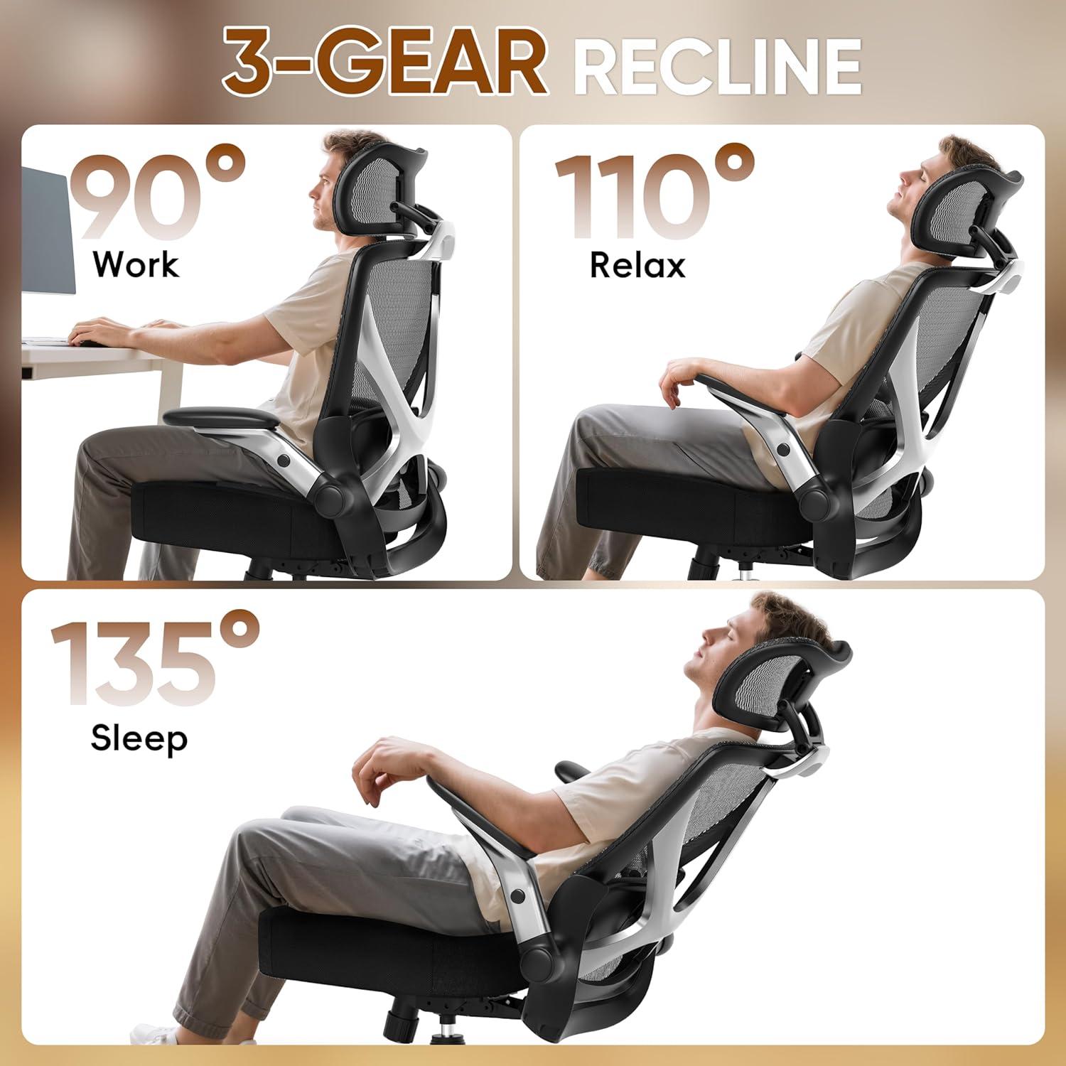 imageGABRYLLY Ergonomic Office Chair Home Mesh Desk Chair with Adjustable Lumbar Support 5D Arms ampamp Wide Seat 135 Recline Big and Tall Computer Chairs for Work Gaming Heavy Duty300LBSBlack