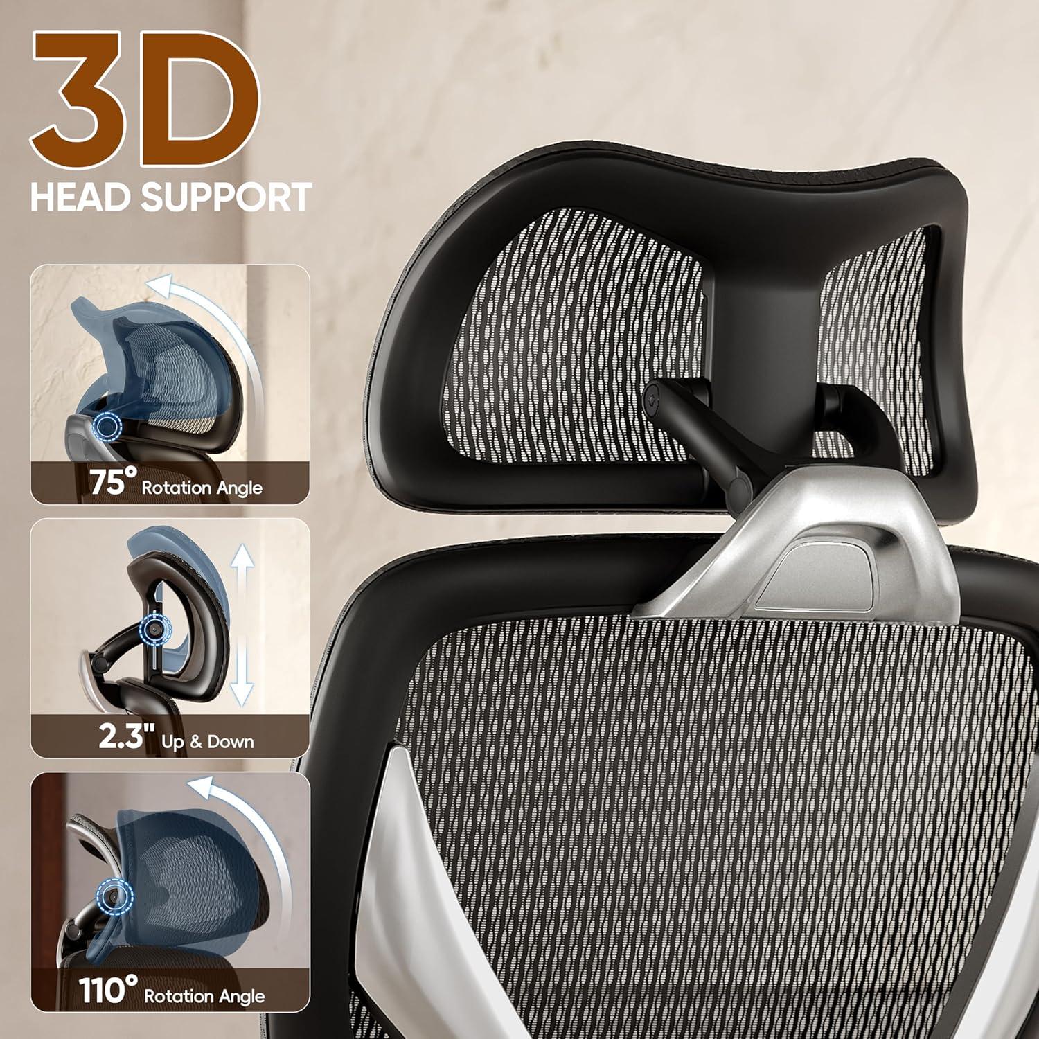 imageGABRYLLY Ergonomic Office Chair Home Mesh Desk Chair with Adjustable Lumbar Support 5D Arms ampamp Wide Seat 135 Recline Big and Tall Computer Chairs for Work Gaming Heavy Duty300LBSBlack