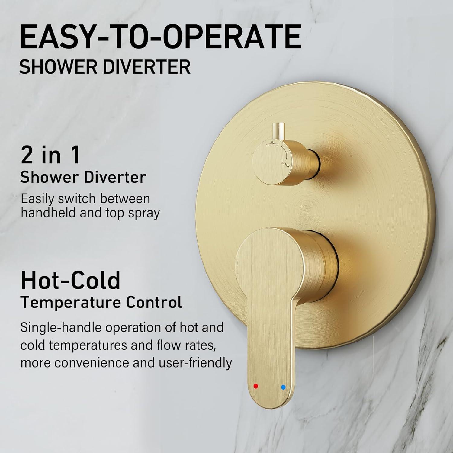 imageGabrylly Shower System Ceiling Shower Faucet Set with 12quot Rain Shower head and Handheld Shower Shower Combo Set with Valve Brushed NickelBrushed Gold