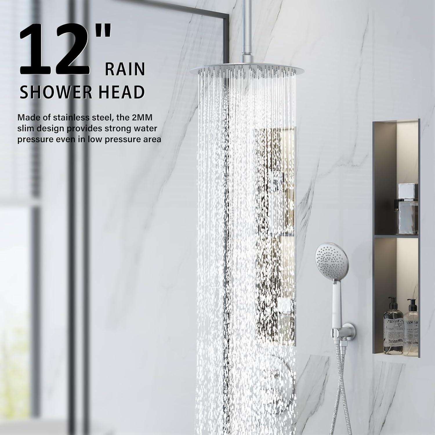 imageGabrylly Shower System Ceiling Shower Faucet Set with 12quot Rain Shower head and Handheld Shower Shower Combo Set with Valve Brushed NickelBrushed Nickel