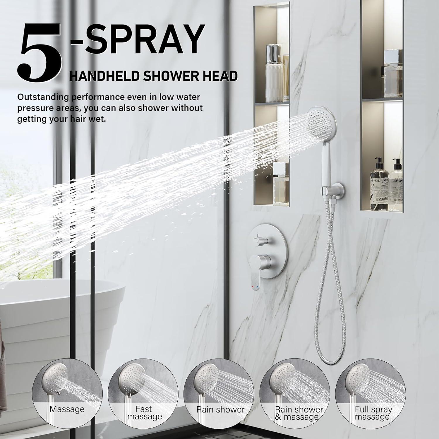 imageGabrylly Shower System Ceiling Shower Faucet Set with 12quot Rain Shower head and Handheld Shower Shower Combo Set with Valve Brushed NickelBrushed Nickel