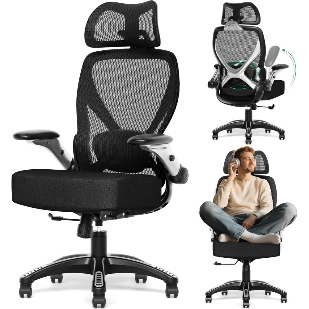 imageGABRYLLY Ergonomic Office Chair Home Mesh Desk Chair with Adjustable Lumbar Support 5D Arms ampamp Wide Seat 135 Recline Big and Tall Computer Chairs for Work Gaming Heavy Duty300LBSBlack