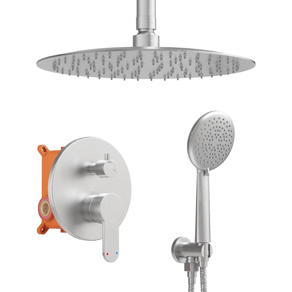 imageGabrylly Shower System Ceiling Shower Faucet Set with 12quot Rain Shower head and Handheld Shower Shower Combo Set with Valve Brushed NickelBrushed Nickel