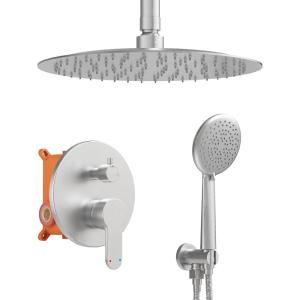 Gabrylly Shower System, Ceiling Shower Faucet Set with 12″ Rain Shower head and Handheld Shower, Shower Combo Set with Valve, Brushed Nickel(Brushed Nickel)