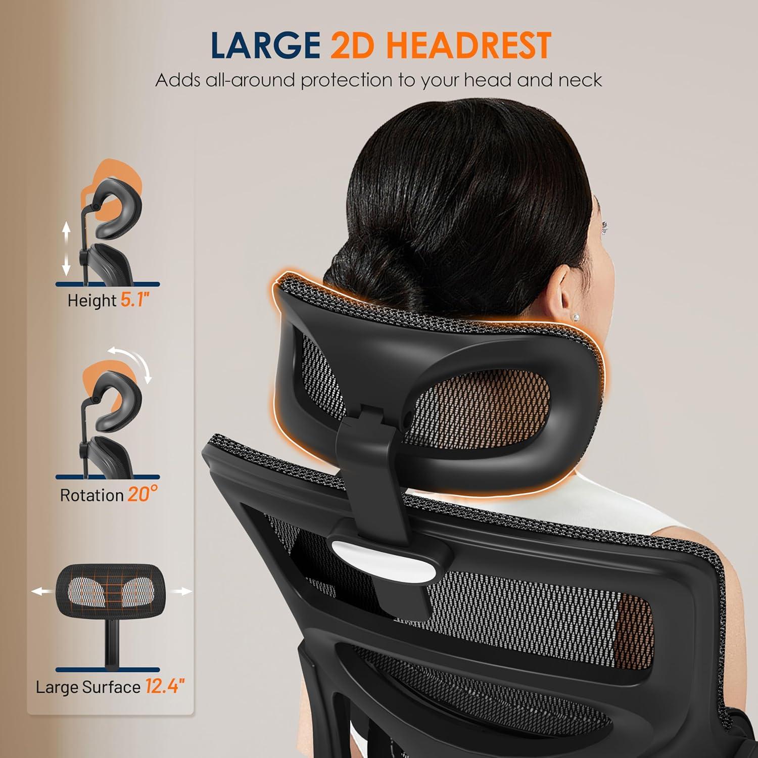 imageGABRYLLY Ergonomic Office Chair HighBack Desk Chairs with Adjustable Lumbar Support Headrest Tilt Function Soft Wide Seat and 3D Armrest 300 LBS Sturdy Home Mesh Chair Task Chairs GY1070