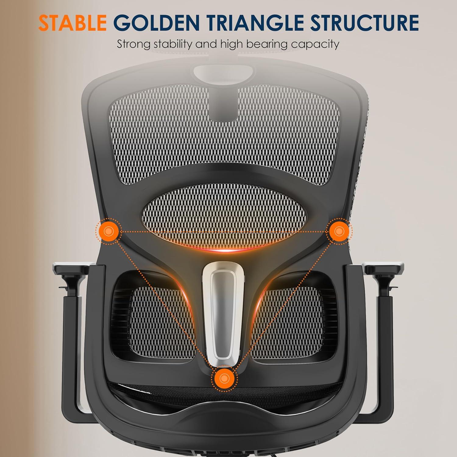 imageGABRYLLY Ergonomic Office Chair HighBack Desk Chairs with Adjustable Lumbar Support Headrest Tilt Function Soft Wide Seat and 3D Armrest 300 LBS Sturdy Home Mesh Chair Task Chairs GY1070