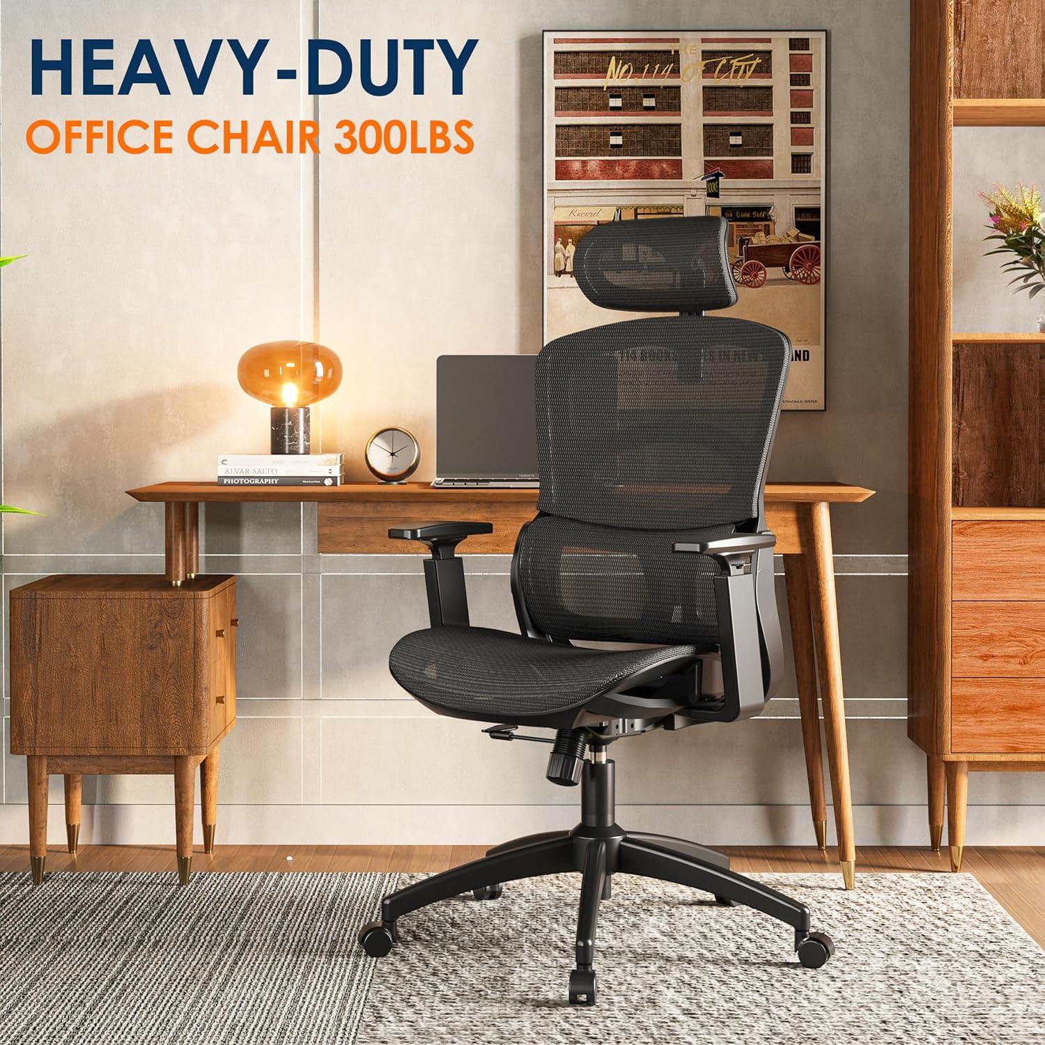 imageGABRYLLY Ergonomic Office Chair HighBack Desk Chairs with Adjustable Lumbar Support Headrest Tilt Function Soft Wide Seat and 3D Armrest 300 LBS Sturdy Home Mesh Chair Task Chairs GY1070